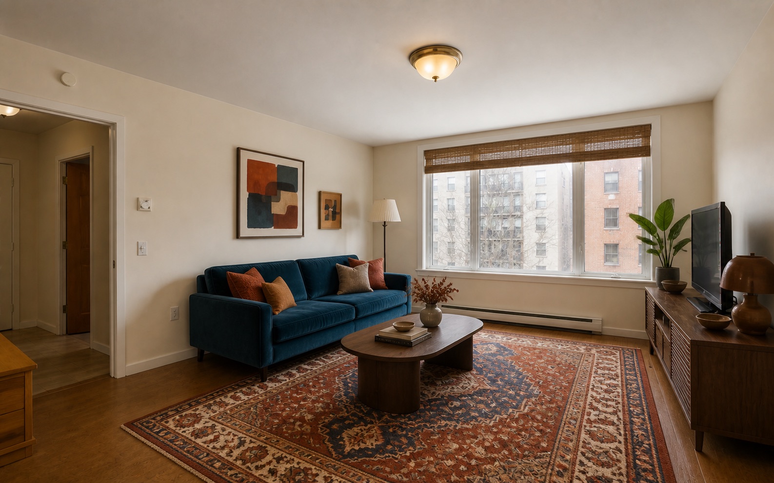 Eclectic AI interior design variation of the original living room