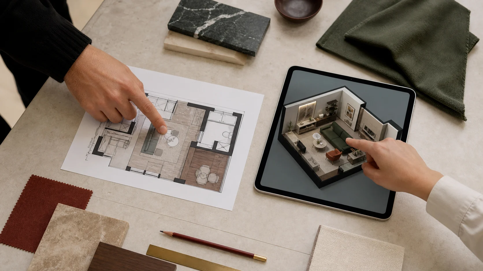 floor plan creator workflow from a drawn 2D plan to a 3D room