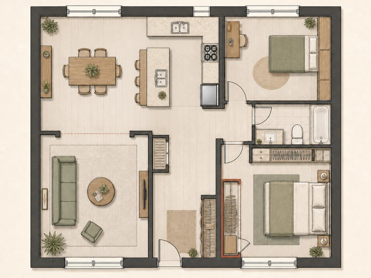 Remove a wall, add a partition, or rebalance rooms to create a version worth reviewing with your designer or contractor.