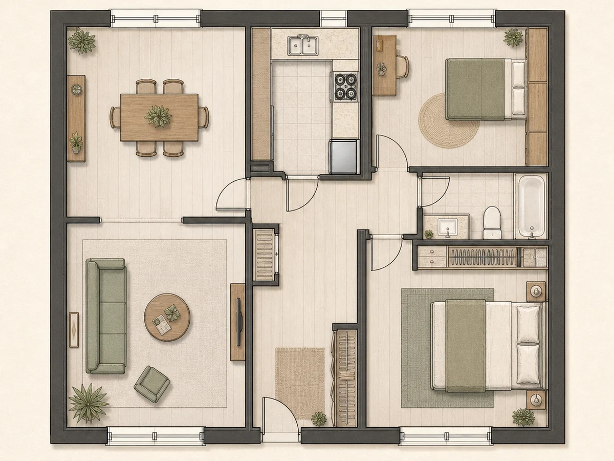 Bring in the current apartment or house plan, including the walls and openings that define today’s layout.