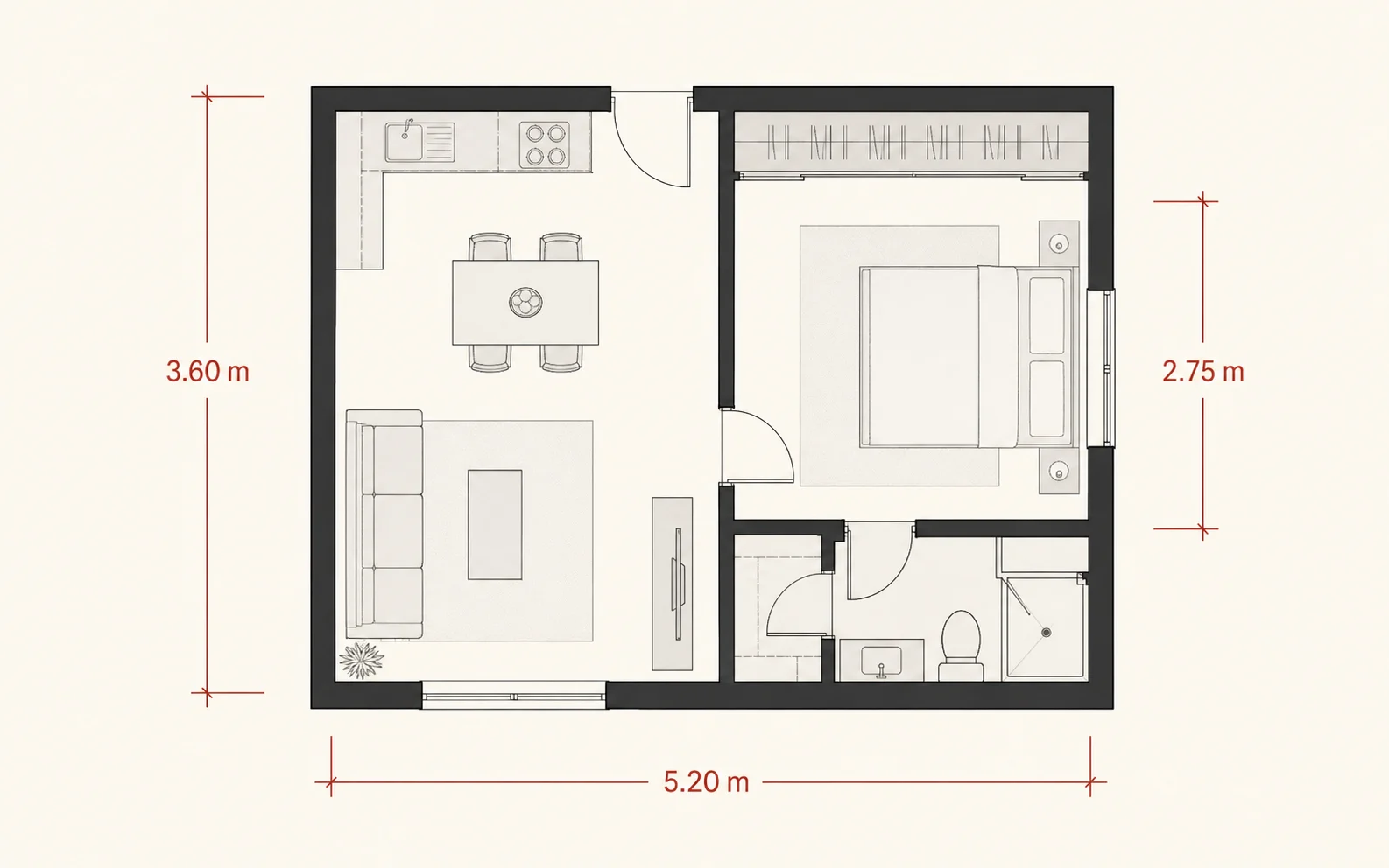 Floor plan with horizontal and vertical dimension anchors